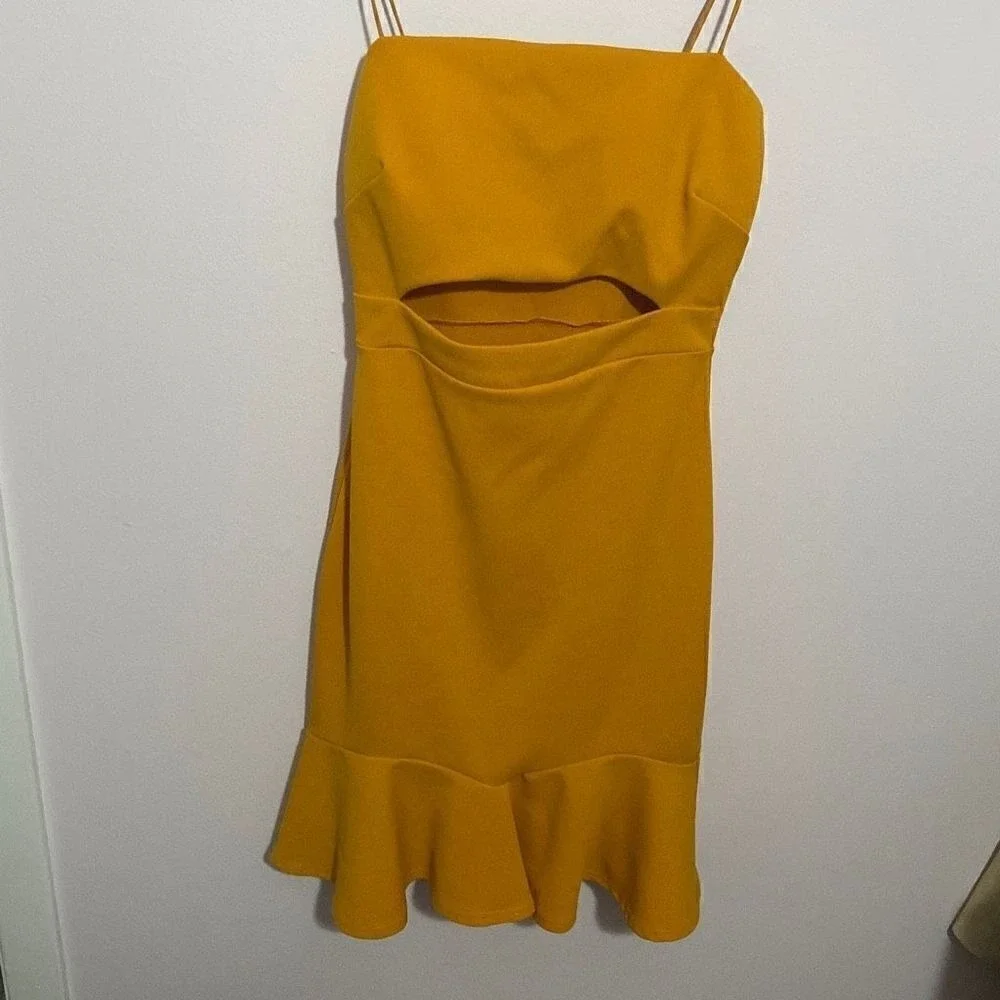 Yellow‎ cutout midi dress xs
